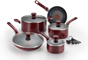 T-fal C514SE Excite Nonstick Thermo-Spot Dishwasher Safe Oven Safe PFOA Free Cookware Set, 14-Piece, Red