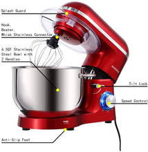 Load image into Gallery viewer, Aucma Stand Mixer,6.5-QT 660W 6-Speed Tilt-Head Food Mixer, Kitchen Electric Mixer with Dough Hook, Wire Whip &amp; Beater 2 Layer Red Painting (6.5QT, Red)
